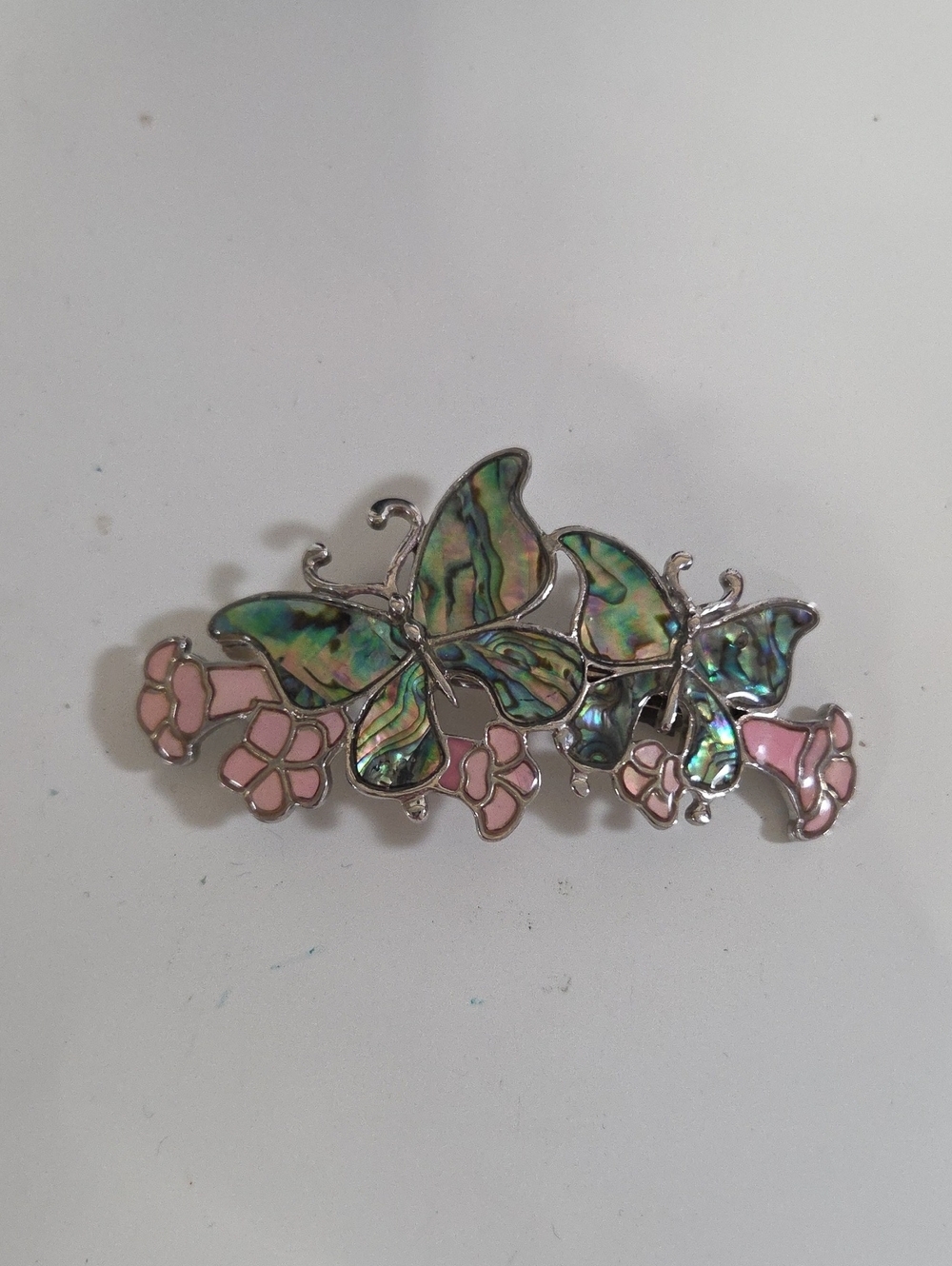 Abalone Shell Butterfly Pink Enamel Hair Barrette [0149]